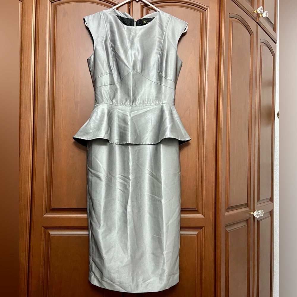 TS Three Seasons silver gray peplum constructed dress